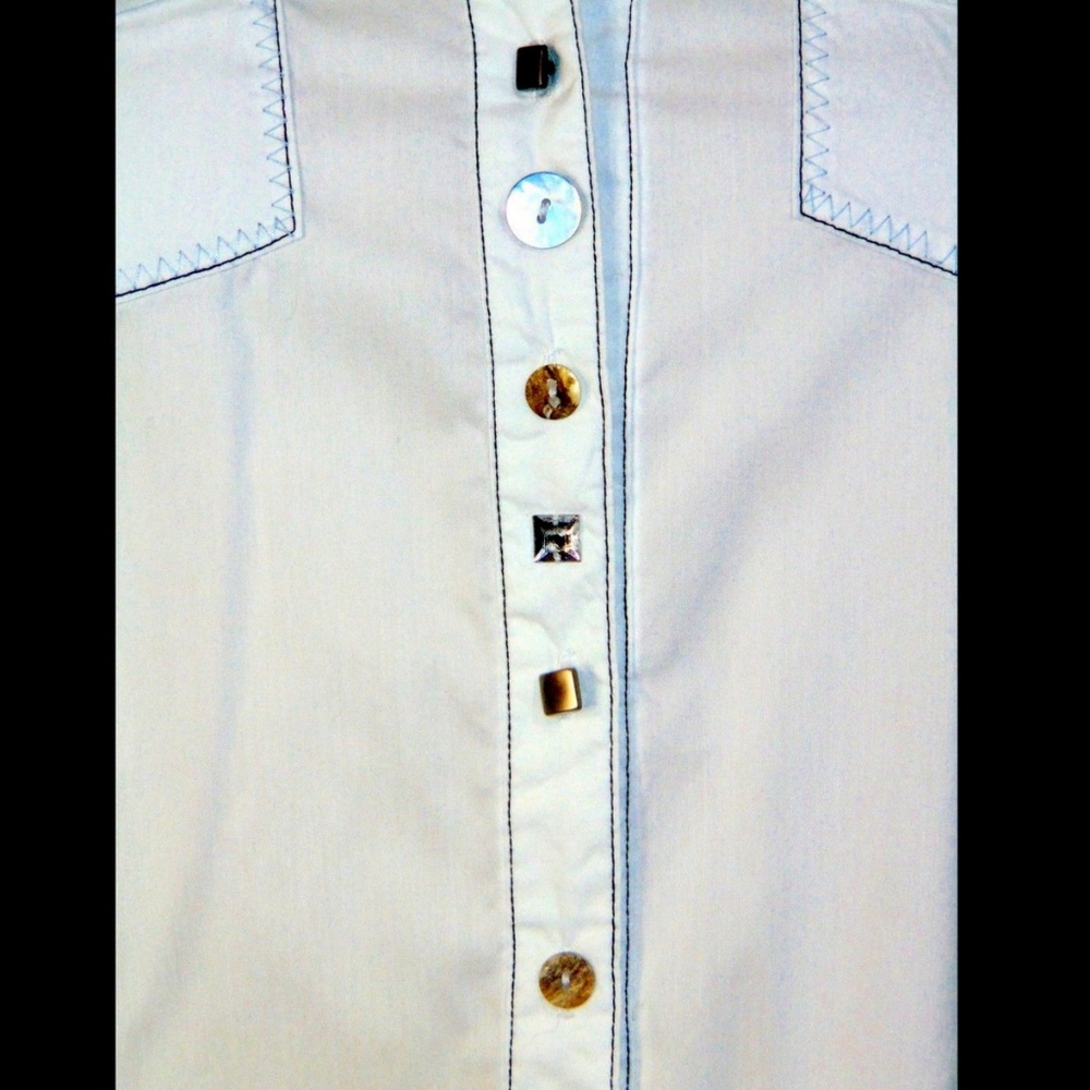 PULI white 3/4 sleeve cotton blend blouse M✨ - Picture 3 of 7